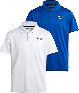 Reebok Boys' Active Polo Shirt - 2 Pack Short Sleeve Moisture-Wicking Performance Golf Polos for Sports & Casual Wear (8-20)