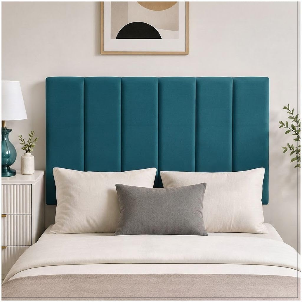 Ariyah Collections Luxury Striped Small Double Headboard | Velvet Bedroom Divan Bed Head Board 4Ft | Adjustable Height Lined Plush 4Ft Headboards For Beds (4Ft Small Double, Teal)