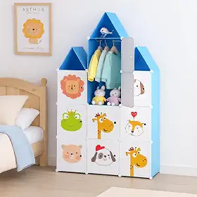 Guarda-Roupa Infantil Modelo Castelo, 13 Nichos, 127 x 110,5 x 37 cm, Organizador de Brinquedos e Roupas, Azul