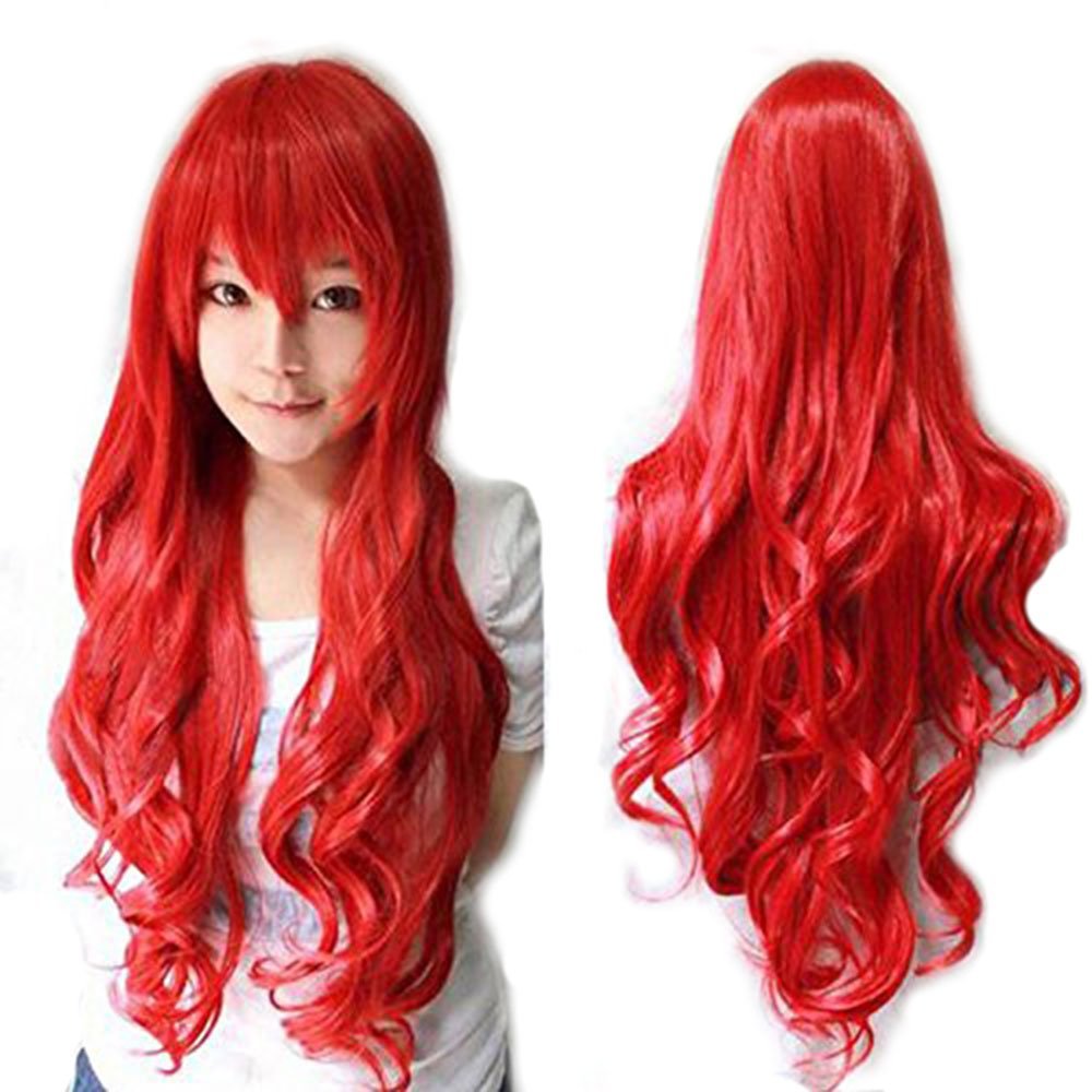 Anogol Hair+Cap Red Long Wavy Wig Cosplay Wig For Girls