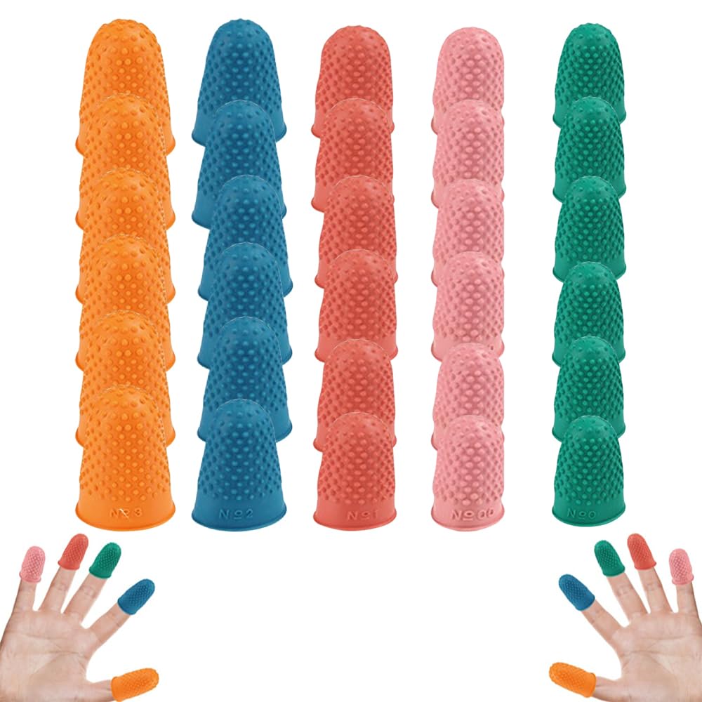 30 Pcs 5 - Color Reusable Rubber Thimbles for Finger Protection in Counting, Writing & Sorting