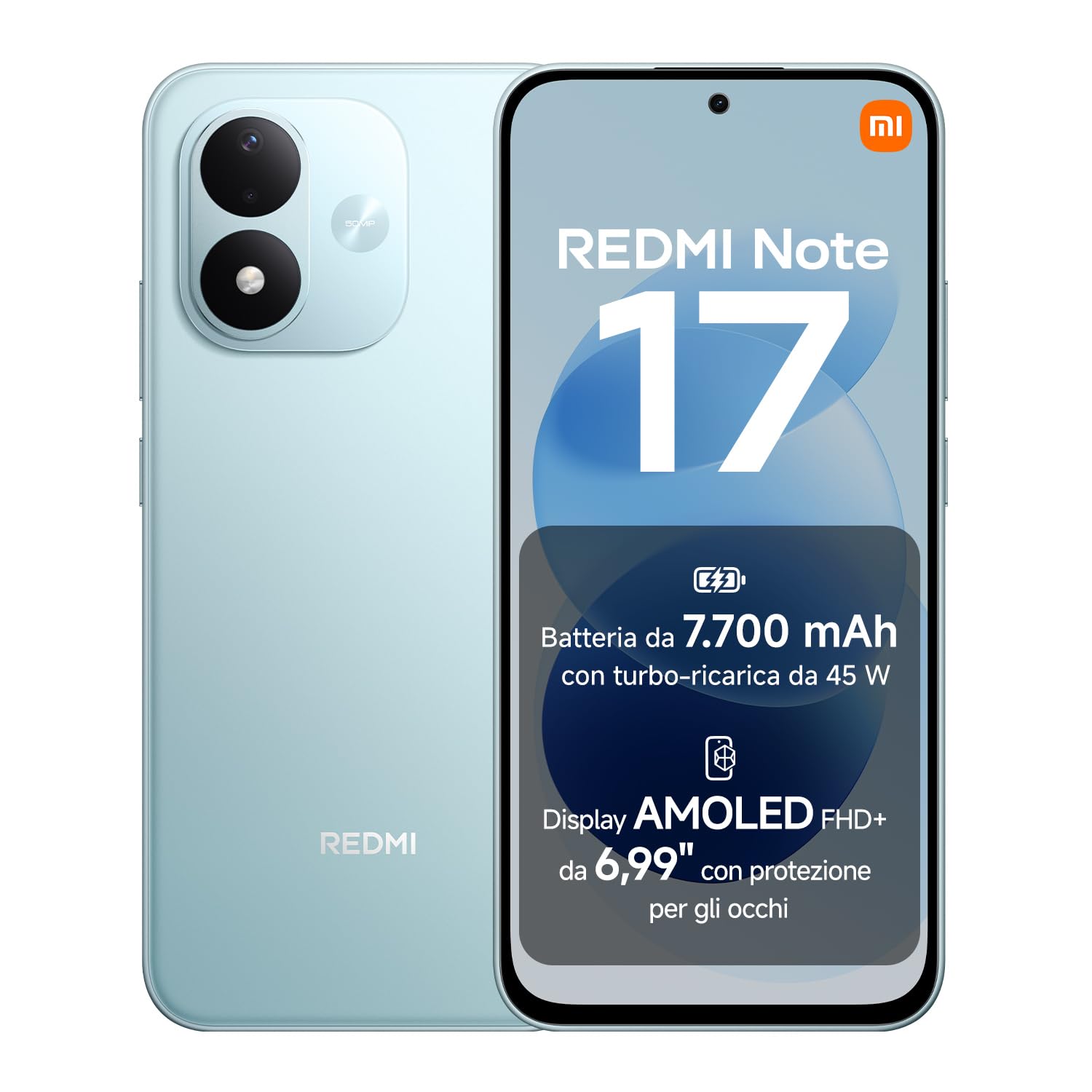 REDMI Note 17, Smartphone 6+256GB, Sky Teal, Batteria da 7700 mAh | Fotocamera 50MP, Ricarica Turbo 45W, Display AMOLED FHD+ 6,99", Xiaomi HyperOS 3+Google Gemini, Resistenza Polvere&Acqua IP65