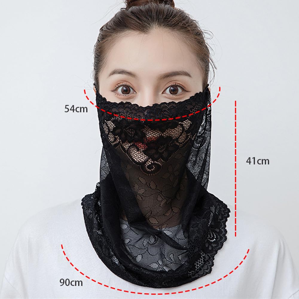 2 Pcs Lace Neck Gaiter Face Mask, Sun Protective Face Cover Women Thin Breathable Face Scarf Neck Scarf for Summer Outdoor Activities