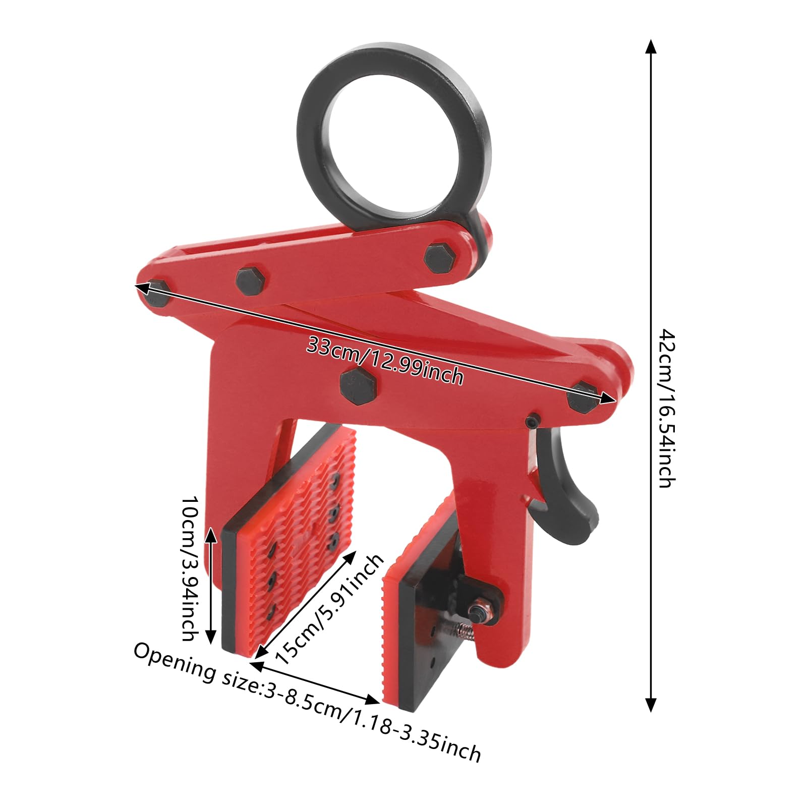 Bordsteinzange Versetzzange,390kg Schwerlast-Steinhebegeräte, 3-8.5cm Öffnungsgröße,Steinzange Brammenhebeklemme für Heben und den Transport Großer Platten (Rot)