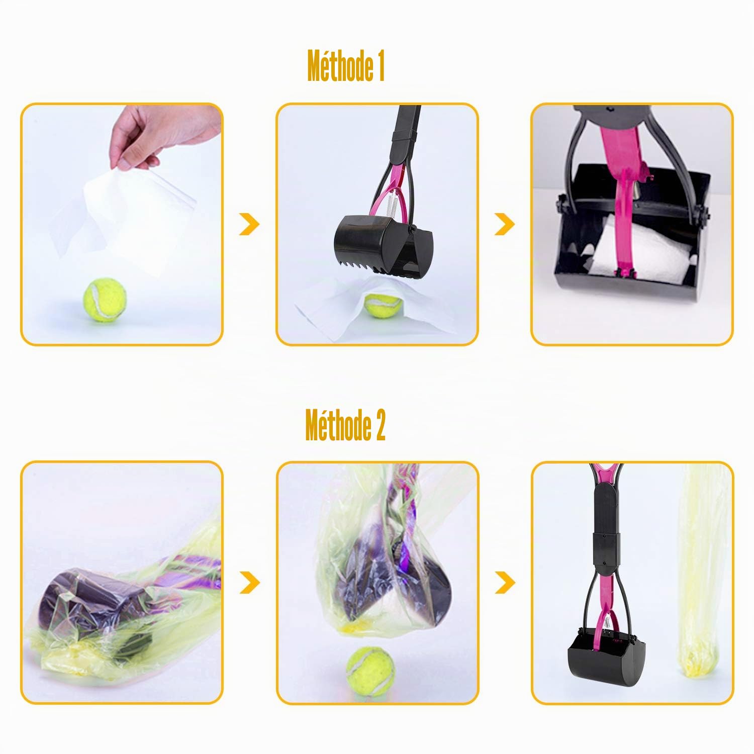 HyAiderTech Pelle Ramasse-Crottes Pliable pour Chien et Chat Pet Long Manche Pooper Scooper, Facile à Déjections Ramasse, Noir & Pourpre