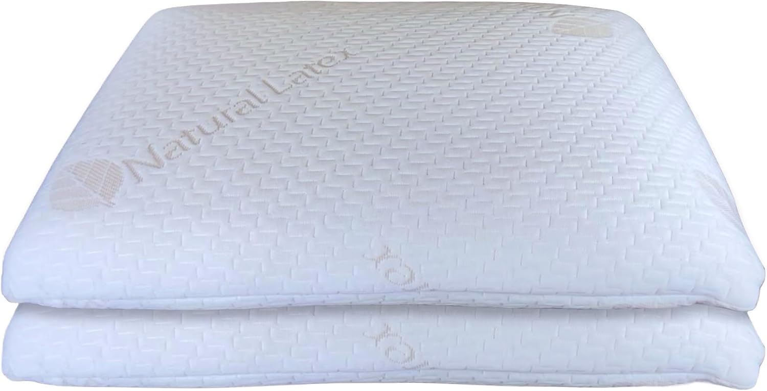 2 Pack Standard Size 24"x16"x5" Medium Firmness Talalay Latex Foam Bed Pillow with Washable Pillowcase