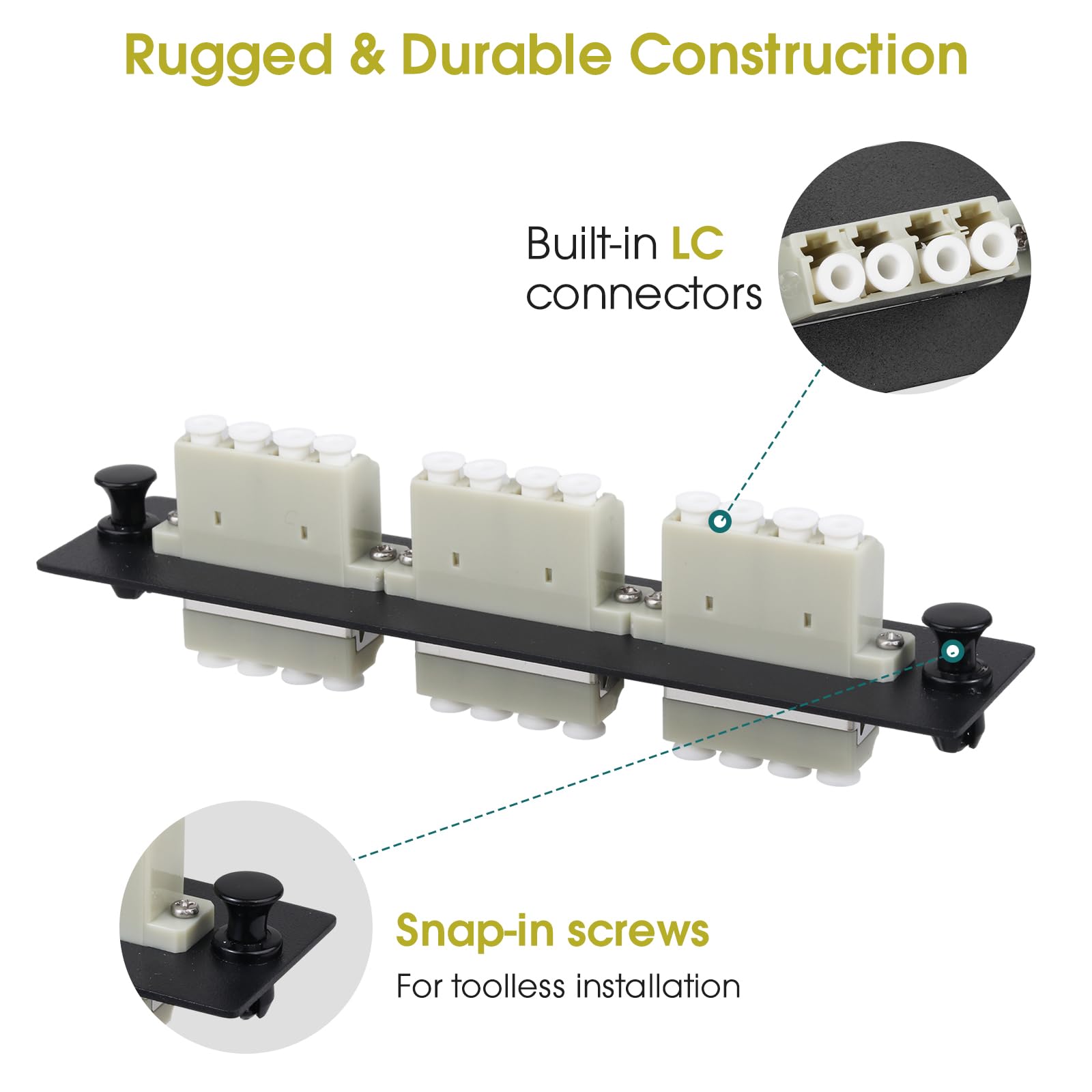 Lot de 2 panneaux de brassage en fibre LC/MM, 3 adaptateurs LC multimodes gris 4 canaux, 12 ports fibre