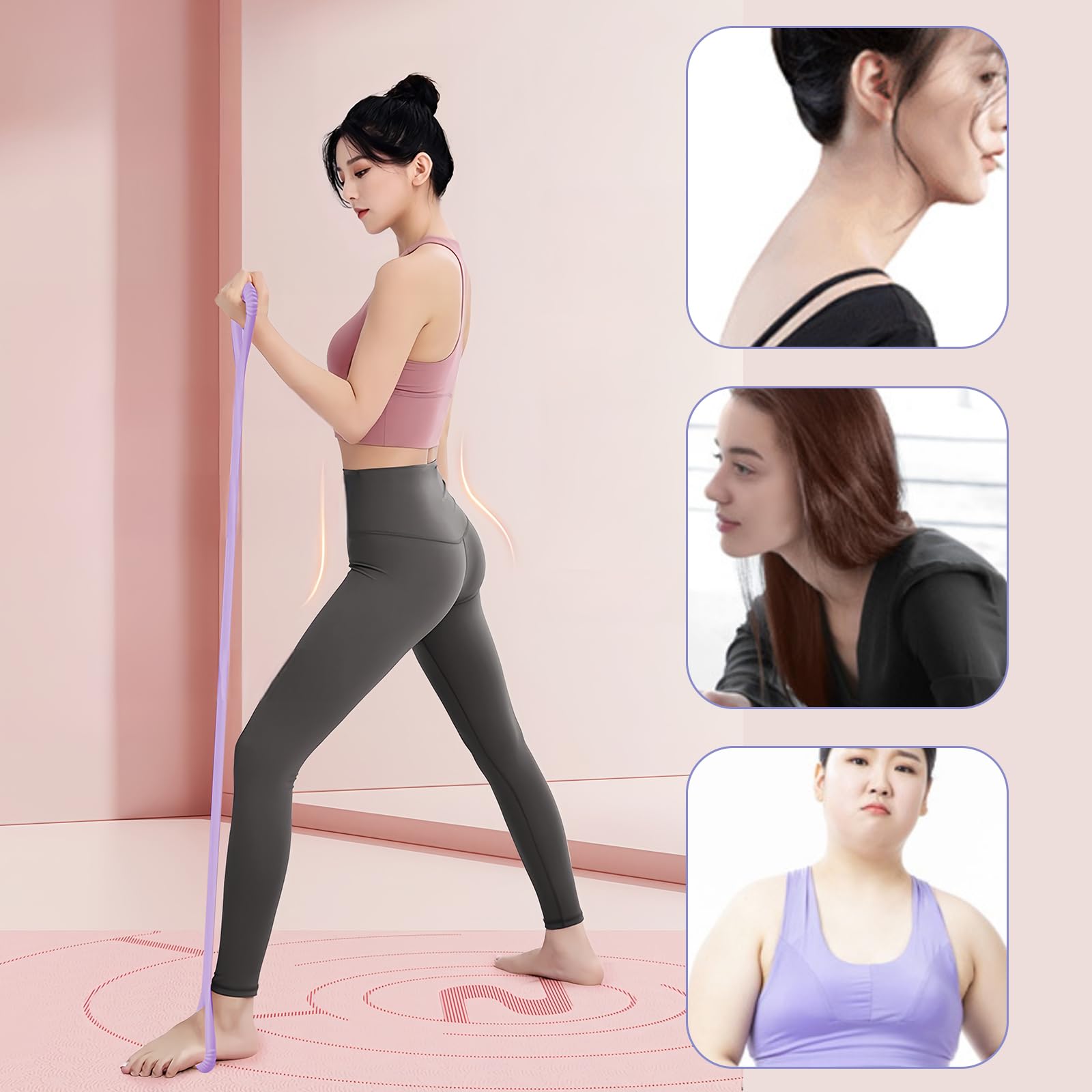 Fascia Elastica A Forma Di 8 Per Fitness E Yoga – Corde Elastiche Portatili Da Palestra – Resistenza 4,5 Kg (Viola)