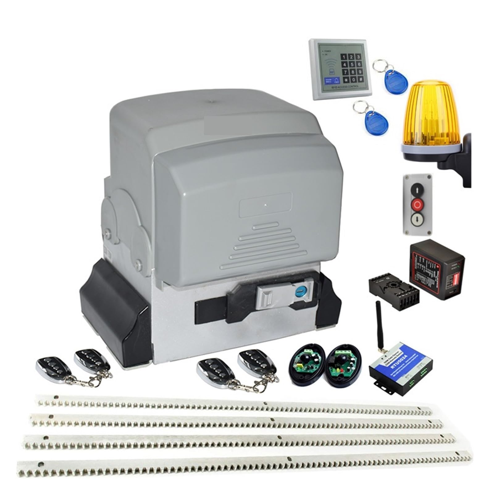 Zestaw do elektrycznego otwierania bramy, 1000W 2500kg Automatyczny moduł otwierania bramy przesuwnej GSM Zestaw z silnikiem 4m 5m Stalowe stojaki Sprzęt pilotami do bram przesuwnych(KIT9)