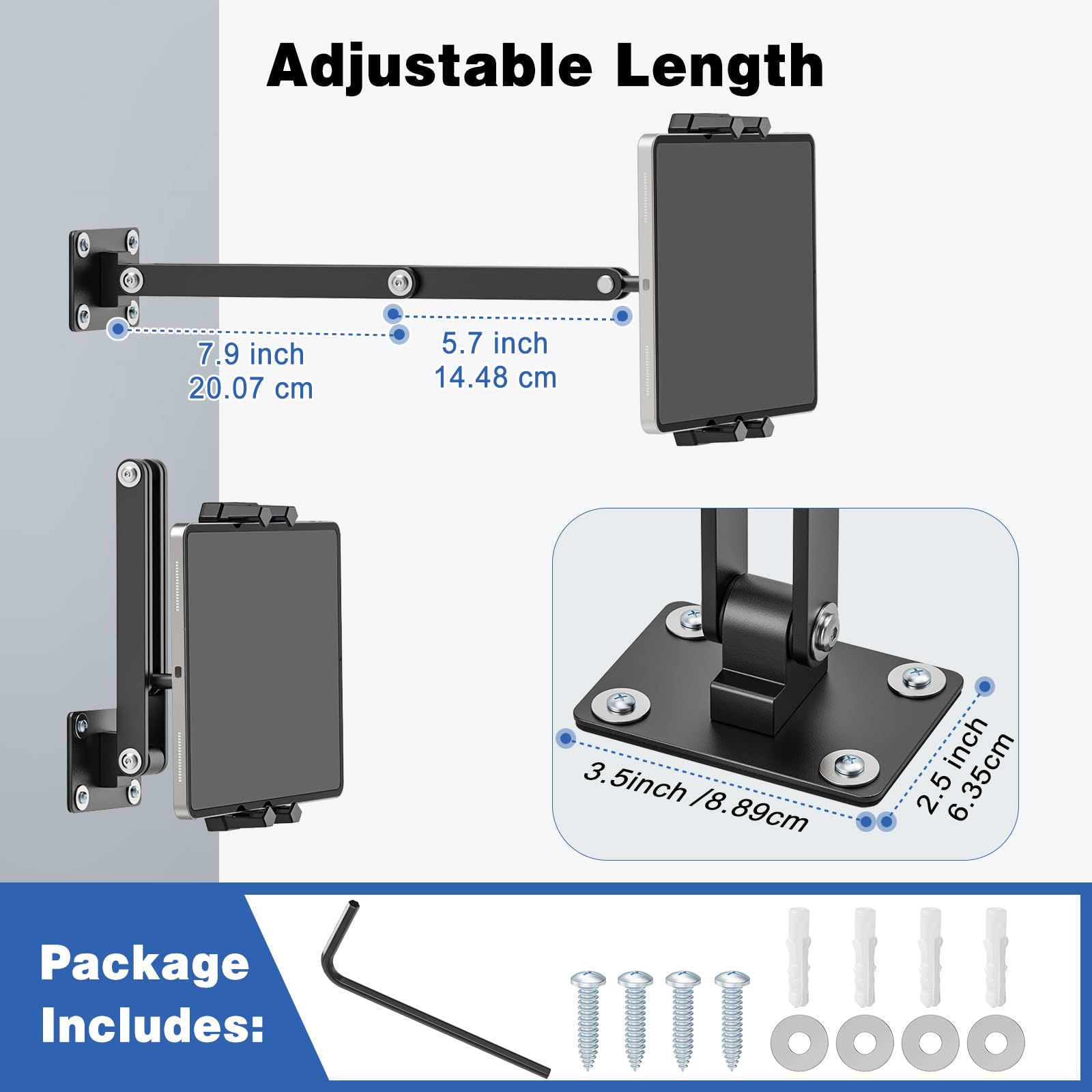 Supporto da Parete per Tablet in Alluminio con Rotazione 360°, Staffa Muro iPad Compatibile 4-13,5 Pollici