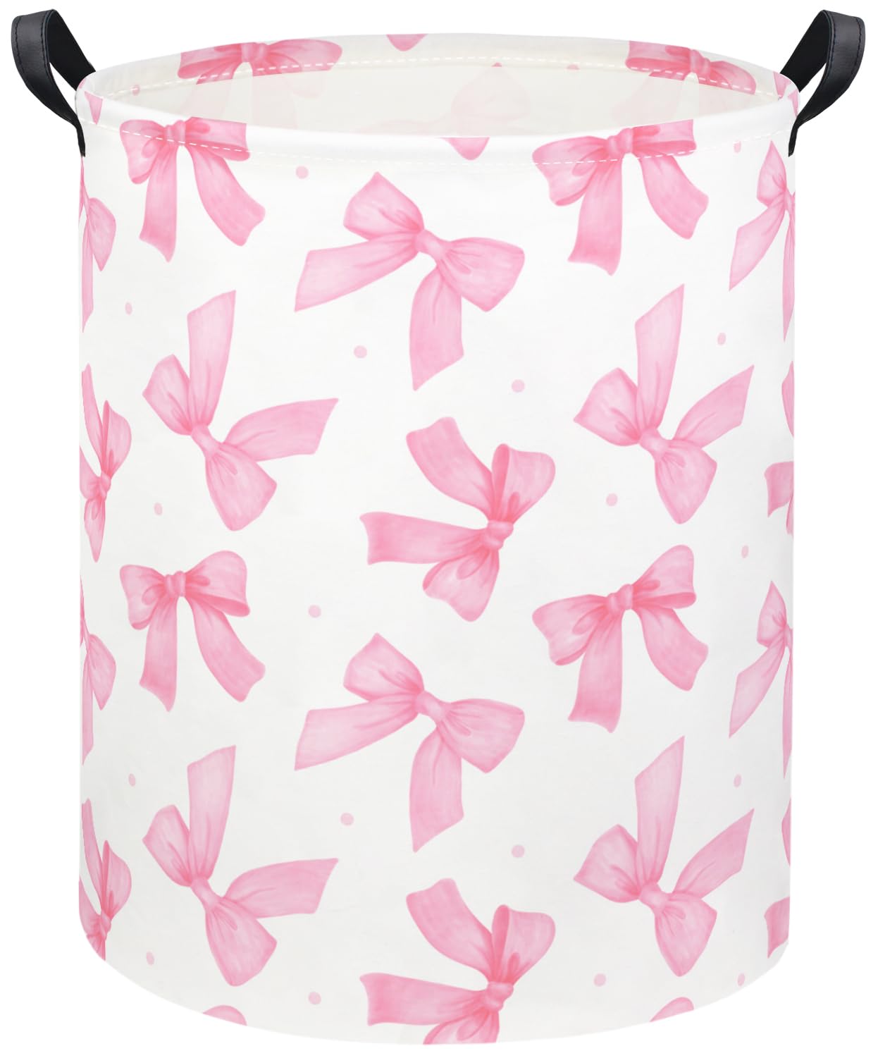 Girls Laundry Basket Baby Nursery Hamper Toy Storage Bin(Pink Bowknots)