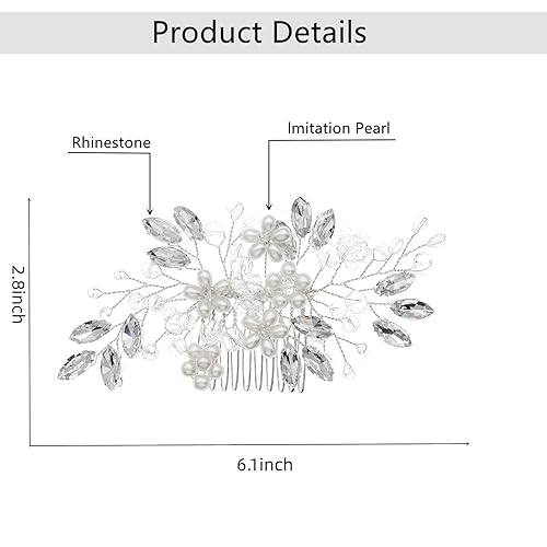 Miniatura 9 de Peine de pelo hecho a mano con flores, cuentas de hoja de cristal y detalles de diamantes de imitación para novias y mujeres