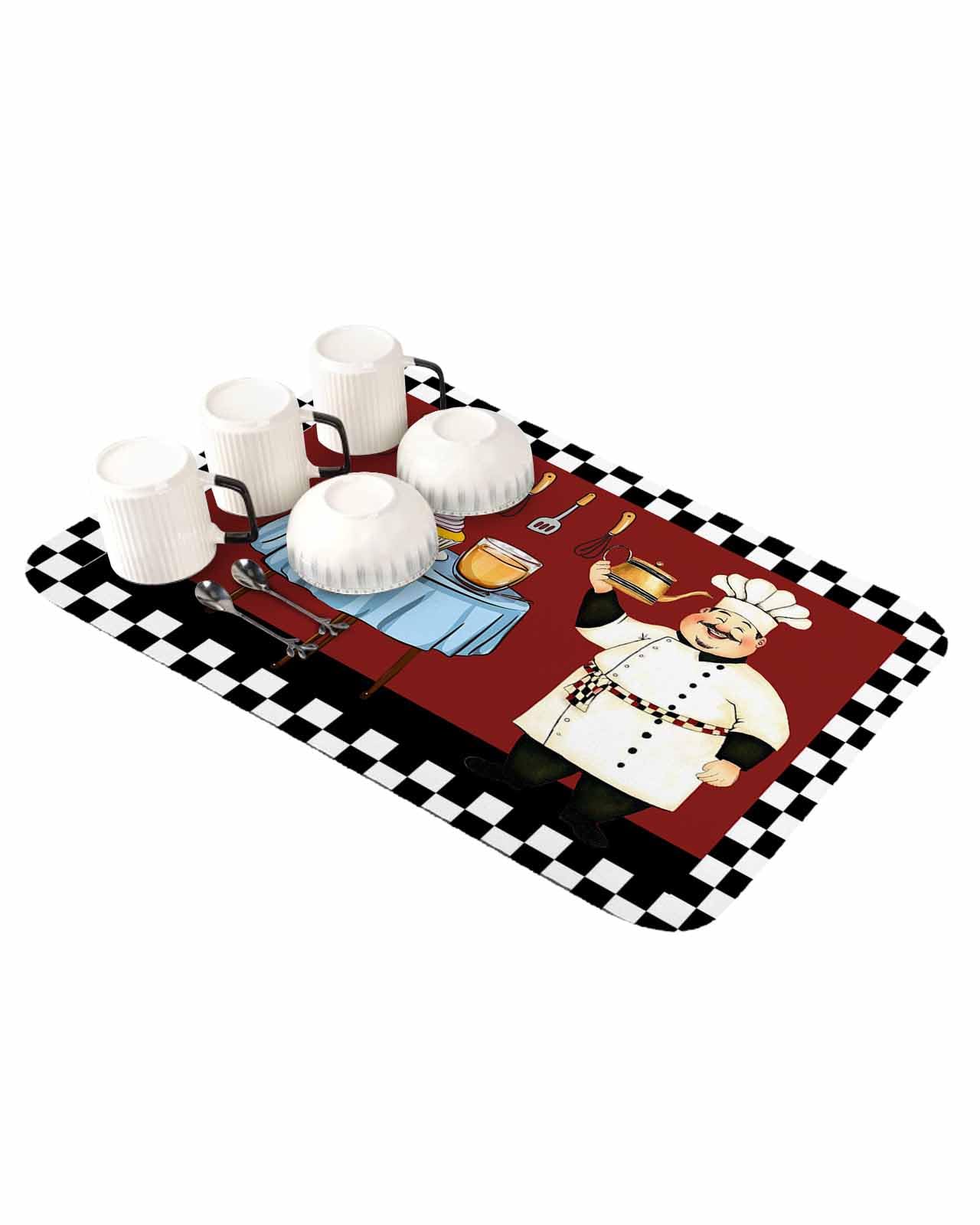 Chef Dish Drying Mat for Kitchen Counter, Drying Mats Super Absorbent Microfiber Kitchen Countertop Protector Dishes Pad 16"x24", Kitchen Delicious
