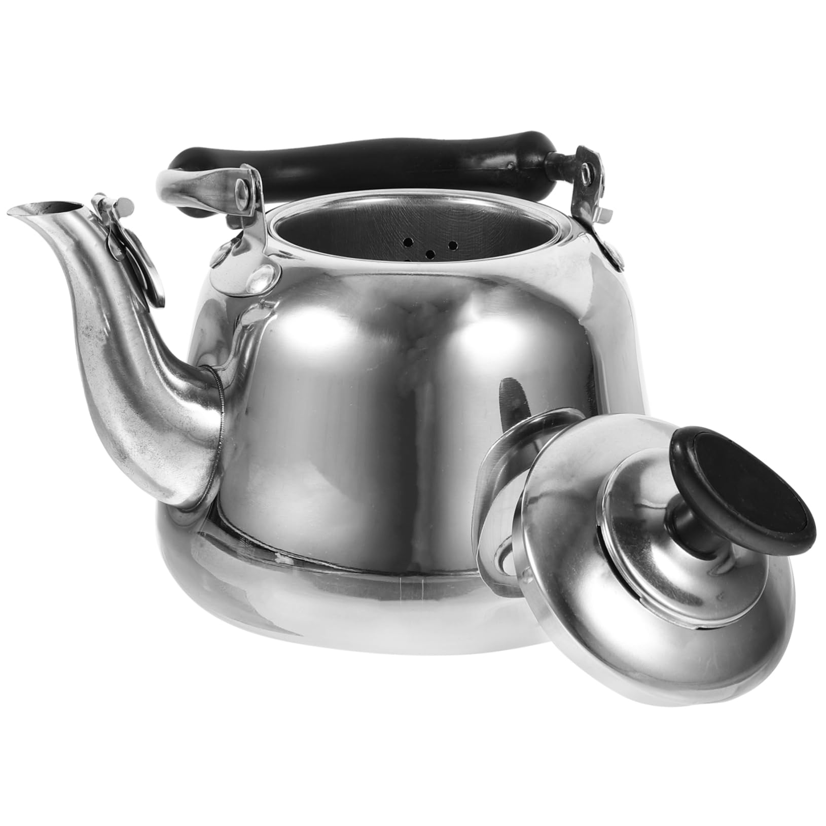SOLUSTRE Stainless Steel Whistling Tea Kettle Teapot with Curved Spout for Safe Pouring Induction Compatible Modern Design for Easy Storage and Professional Kitchen Look
