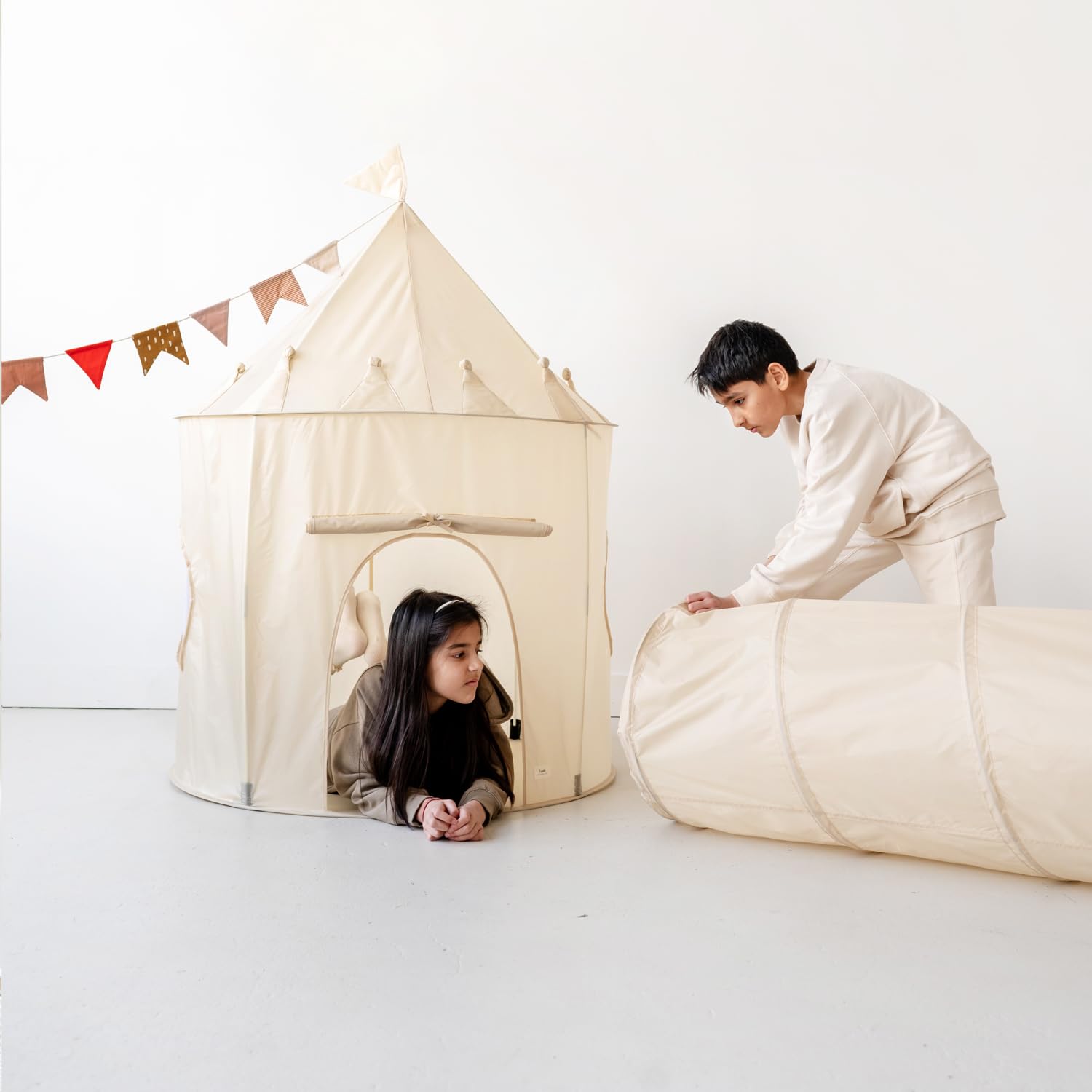 3 Sprouts - Tienda de Campaña Infantil - Casita de Tela para Niños, Cabañas para Niños - Ideal para Interior y Exterior - Beige
