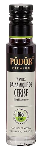 PÖDÖR - Balsamico de cereza orgánica premium - 3.4 fl. oz. - 100% natural, envejecido en barricas de roble, fermentado, sin filtrar, sin gluten, sin
