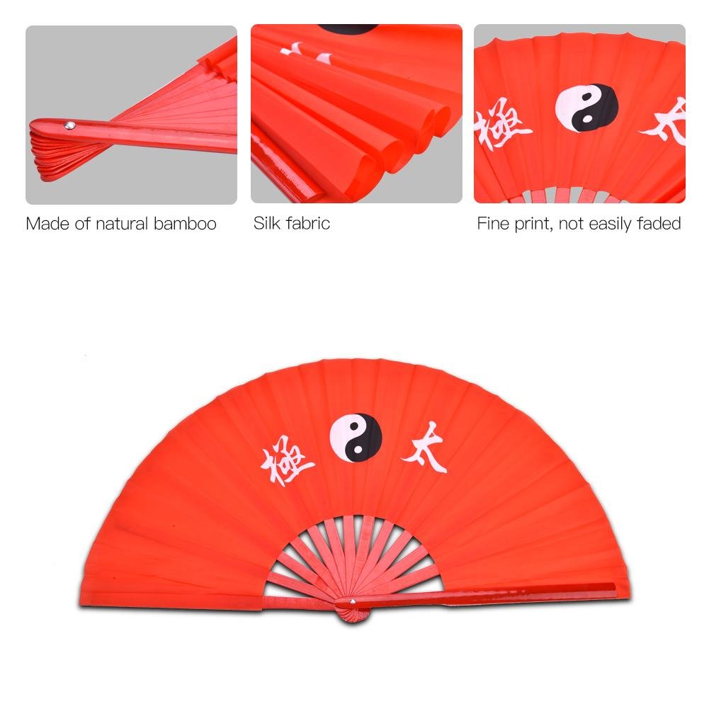 Demeras 1PCS Fan d'arts Martiaux en Soie de Bambou Tai Chi Dance Training Fan de Performance Rouge (Rouge)