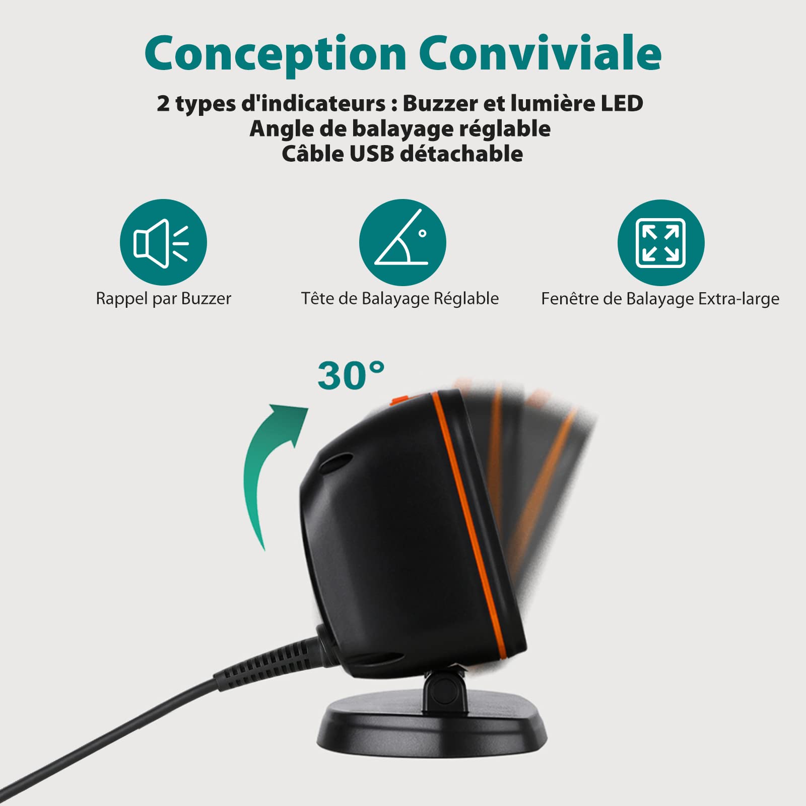 OBZ 1D 2D Desktop Barcode Scanner, QR Code Scanner USB Wired Hands-Free Barcode-Scanner Kassen Scanner mit Großem Scanfenster für Läden, Lager, Bibliotheken