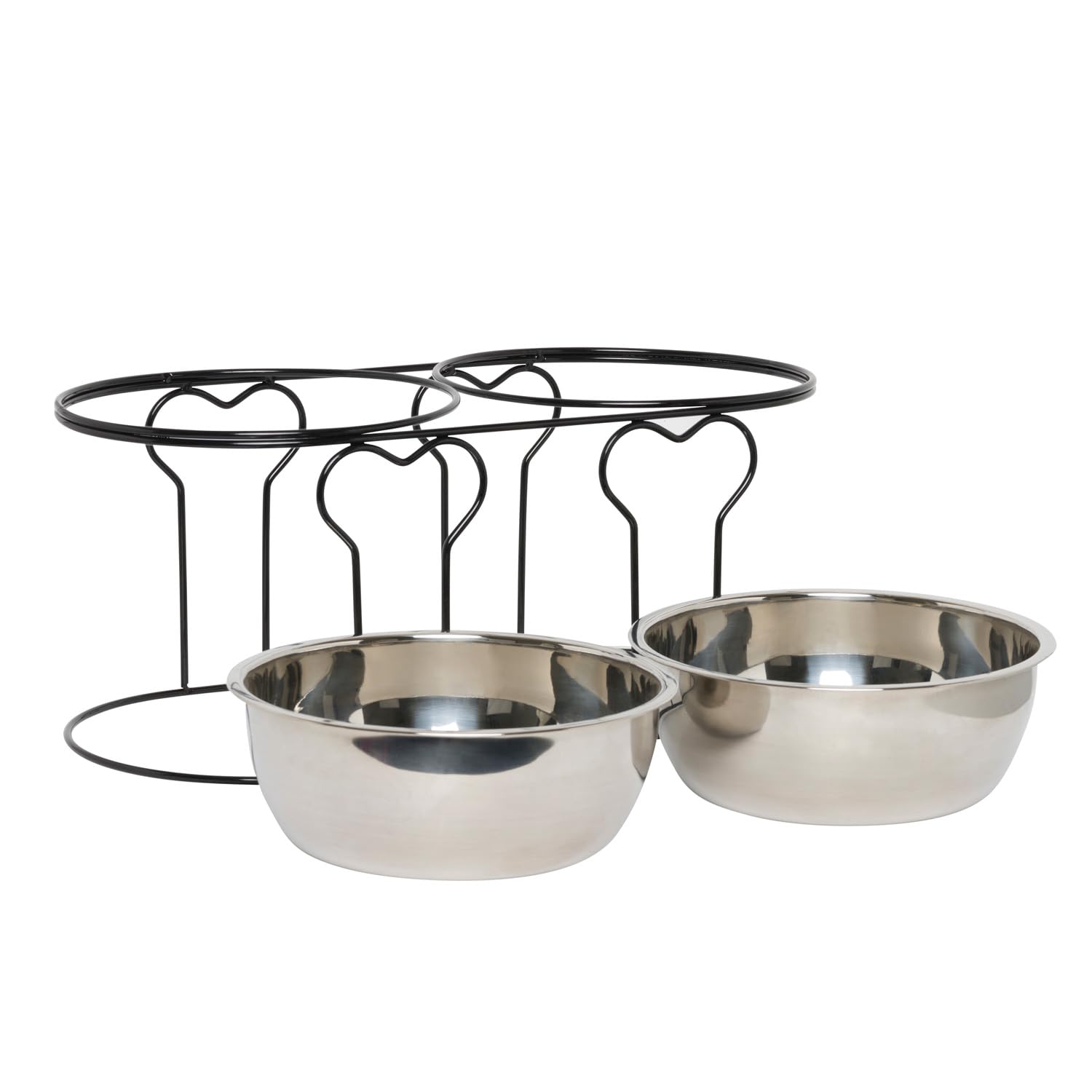 YML 7 Pulgadas Forjado Hierro Soporte con Doble comedero de acero Inoxidable Cuencos