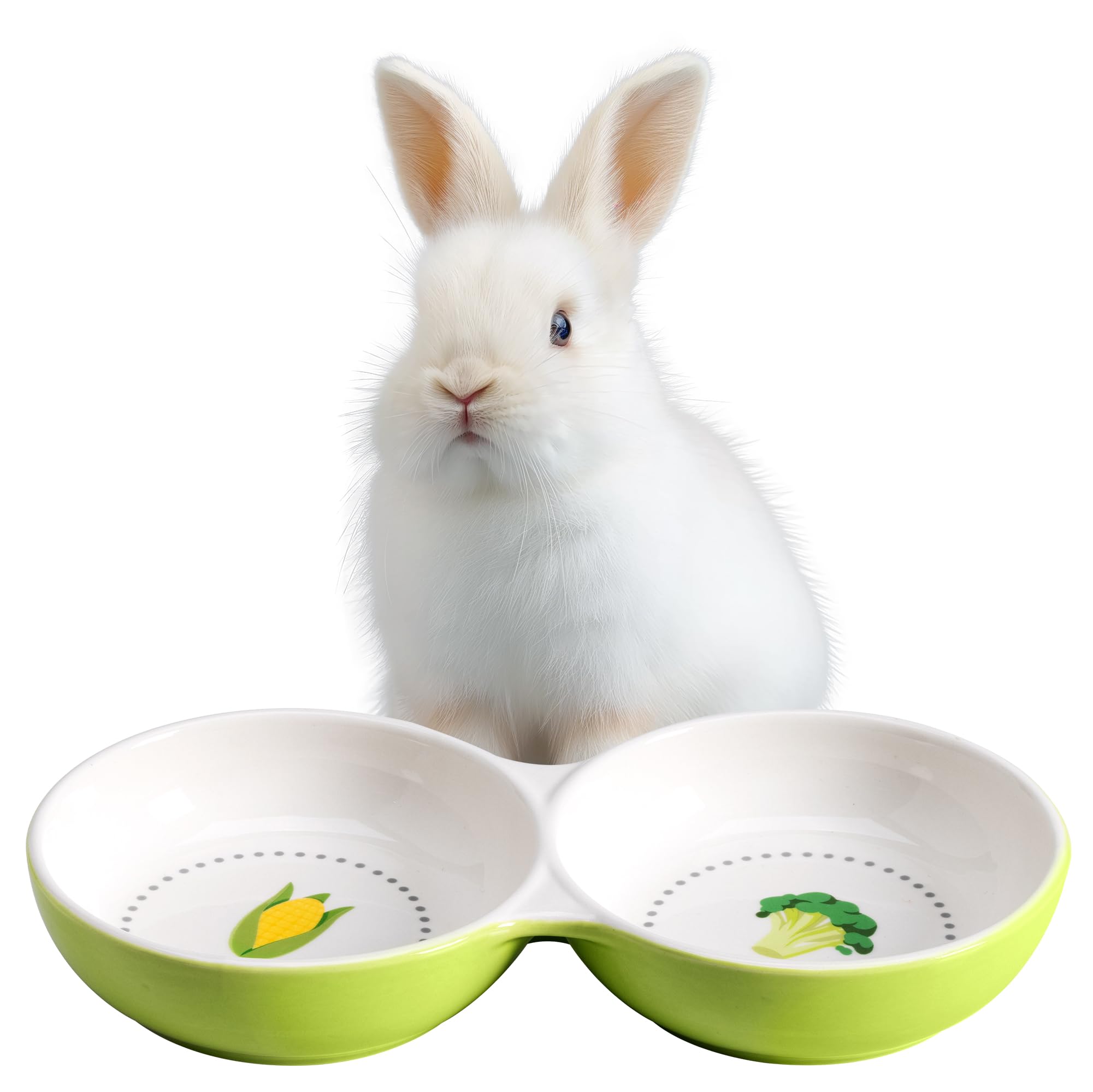 Navaris Comedero para Conejos - Cuenco Doble para Conejo Cobayas Chinchillas Gatitos - Comedero y Bebedero para Mascotas Pequeñas - Cuencos Ceramica Apto Lavavajillas y Microondas