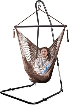 Bathonly Large Hammock Chair with Metal Bar, Caribbean Hammock Swing Chair with Stand, XL Hammock Chair Outdoor Indoor, 330 LBS Weight Capacity