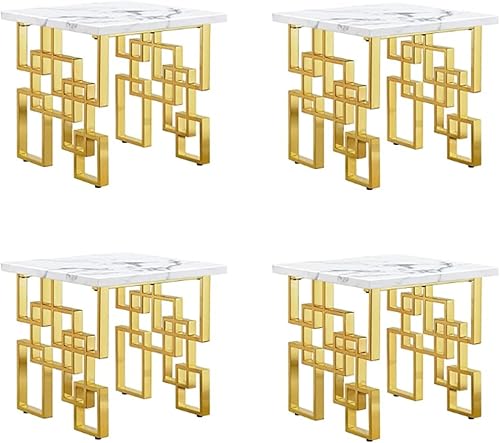 Miniatura 11 de AUZ Mesa auxiliar dorada, moderna mesa auxiliar cuadrada para sala de estar con parte superior blanca y base geométrica de metal dorado espejado