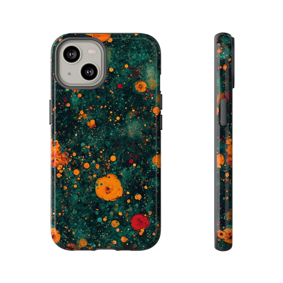 Coque rigide iPhone 14 design bulles orange bleu accessoire mode pour le bureau