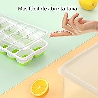Vista 7 de DOQAUS Bandeja para cubitos de hielo con tapa y contenedor, paquete de 4 bandejas de plástico de silicona para congelador con caja/recipiente