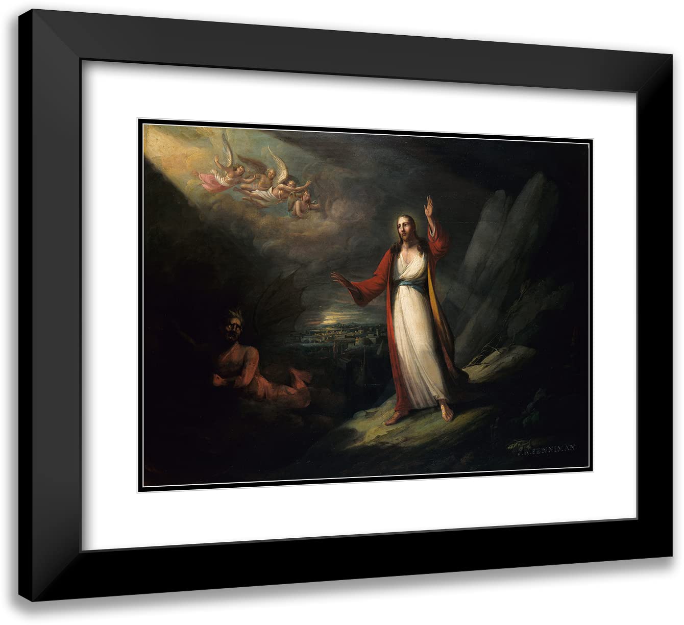 ArtDirect John Ritto Penniman 24x19 Black Modern Frame and Double Matted Museum Art Print Titled - Christ Tempted by the Devil (1818)