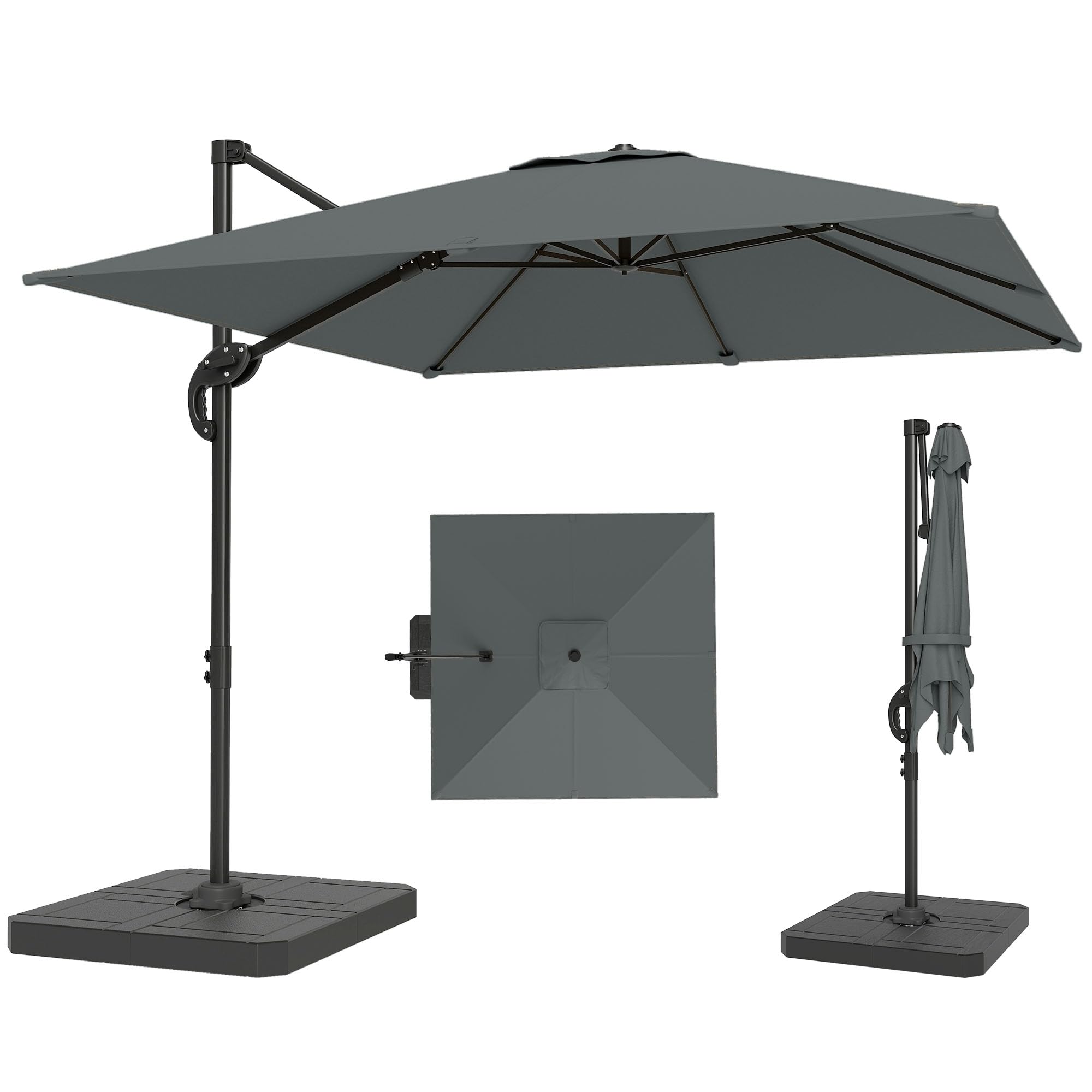 Outsunny Dark Grey 2.4 X 2.4 M Cantilever Parasol With Umbrella Weights, Upf50+ Offset Outdoor Umbrella W/360° Rotation And Easy Tilt Adjustment, Aluminium Pole, Hanging Sun Shade,