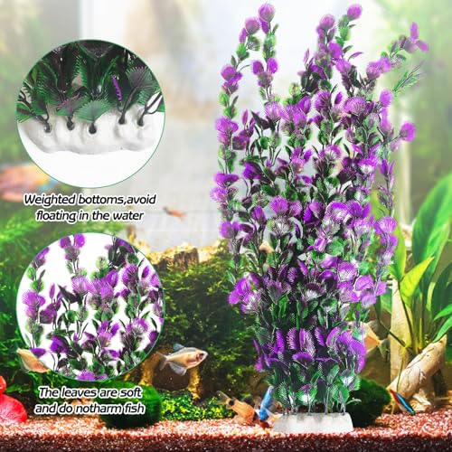 Image of Hamiledyi Purple Green Serrated Leaf Tall Aquarium Plastic Plants Artificial Fish Tank Plant Aquarium Decor Extra Large Lifelike Aquatic Plant Suitable for Saltwater and Freshwater 21.6-inch Tall 2Pcs