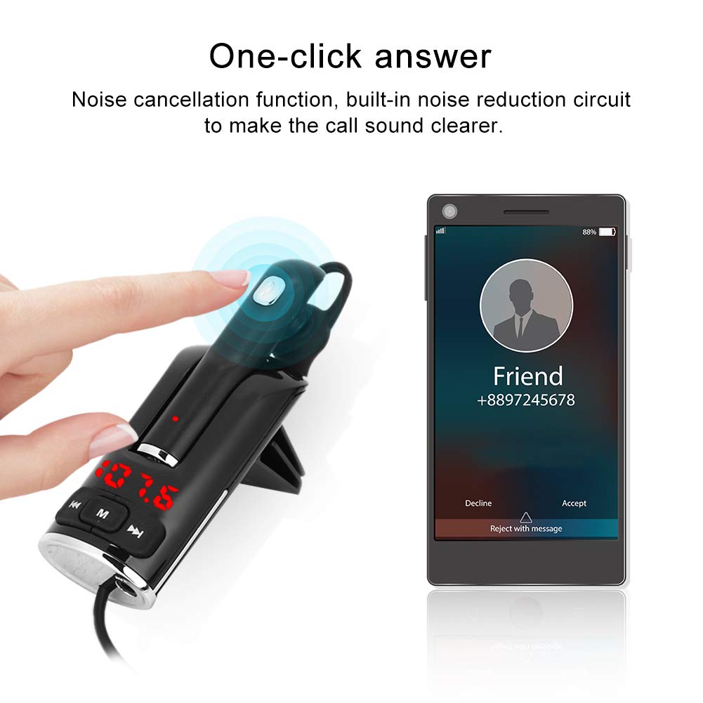 Transmisor Bluetooth, Adaptador de Radio FM Reproductor MP3 Kit Manos Libres para Auto con Cargador USB Dual para transmisión de Audio en vehículos