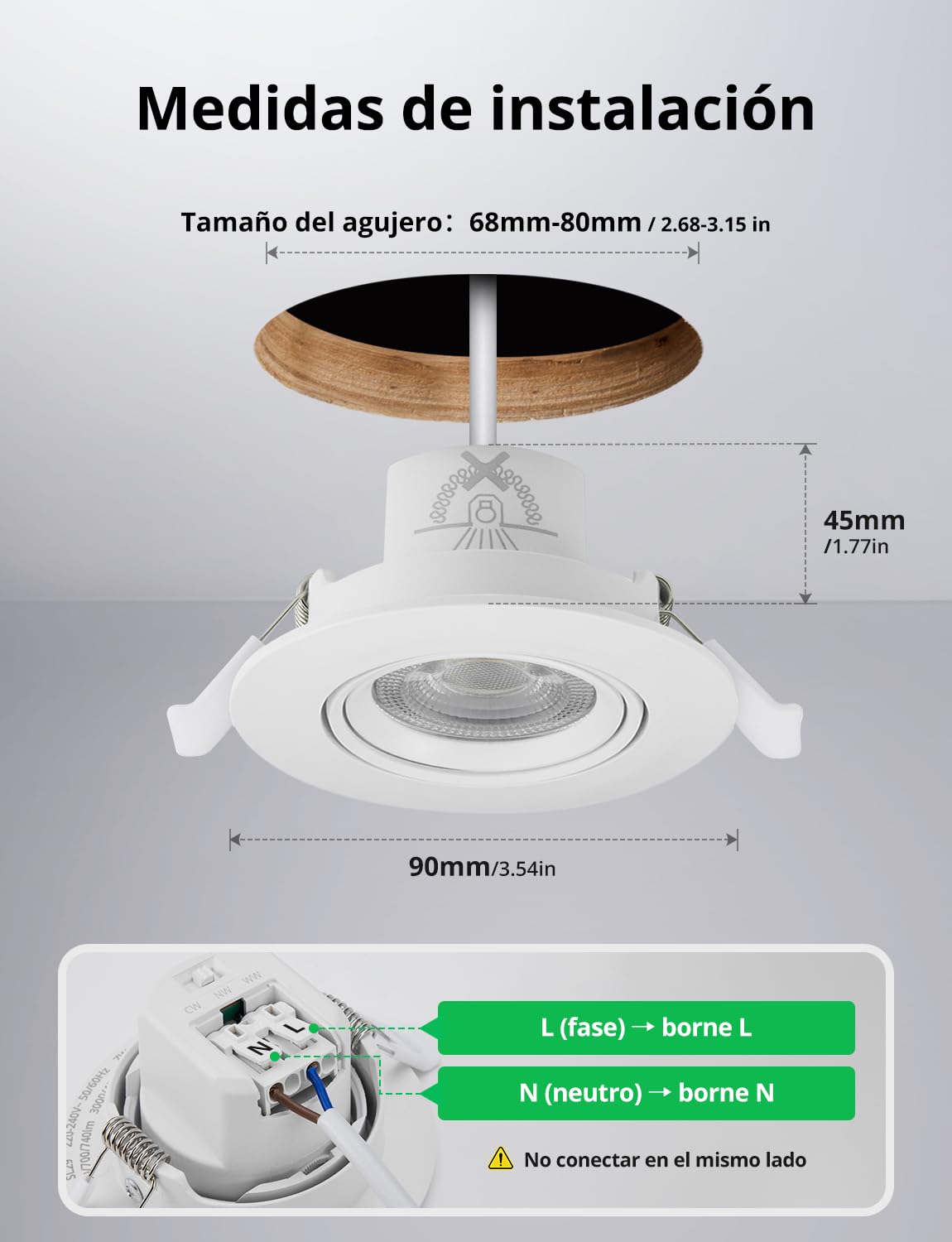 Bojim IP65 Downlight LED Empotrable Corte 68mm - 80mm 230V Baño | LED Techo Interior 7W 700lm, Luz Cálida / Neutra / Fría, Ojos de Buey , Para Cocina Habitación, Pack de 20