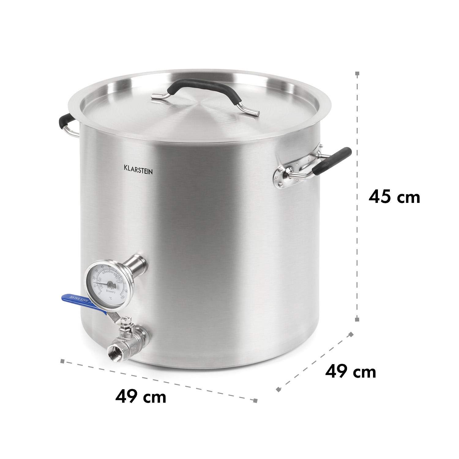 Klarstein Brauheld Pur – Cubeta de maceración, producción casera de cerveza, termómetro, pared de 0,7mm de grosor, base de 3mm de grosor para placas de inducción, grifo de 1/2", 50 L, plateado