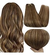 Fshine Haarverlängerung Tressen Echthaar Bundles 45cm Dunkelbraun übergehend in Karamellblond Hig...