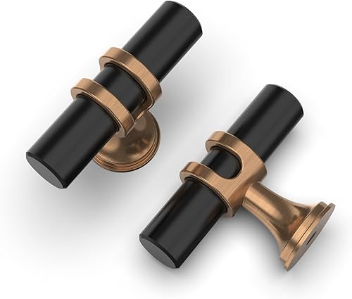 Asidrama Paquete de 10 pomos de bronce champán y negro mate para gabinetes de cocina, pomos de cajón, herrajes para gabinetes, perillas de zinc para