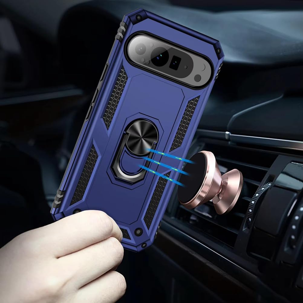 Stoßfest Hülle für Google Pixel 10 Pro/10 Pro XL/10, Dünne Gefrostet rutschfest Schutzhülle mit Drehbarer Metall Ring Ständer Handyhülle,Schwarz,10