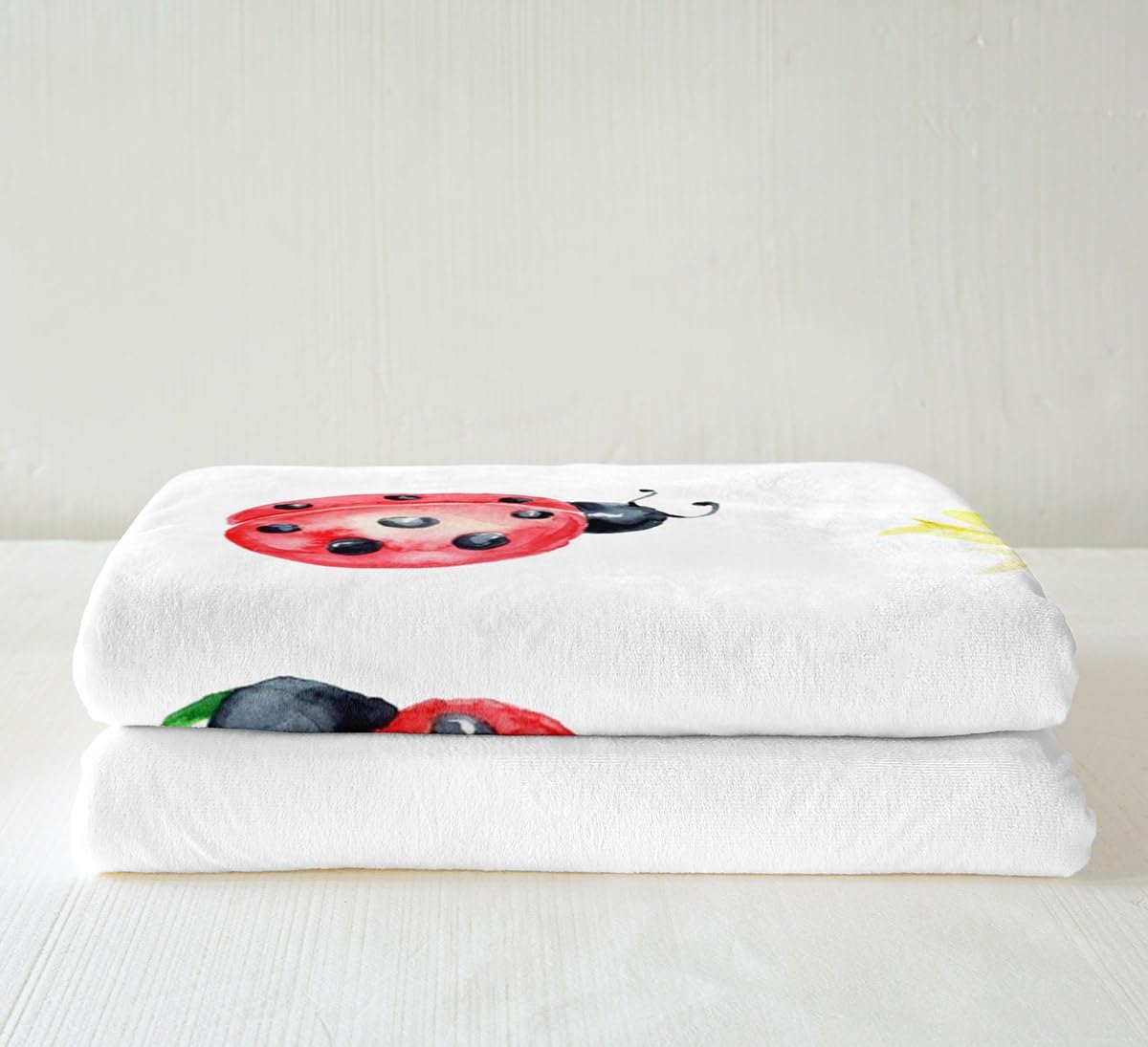 Homemissing Coperta in pile a forma di coccinella, per bambini, con fiori e coccinelle, coperta in peluche per letto e divano, coperta in pile Sherpa, decorazione per la stanza, 228 x 228 cm