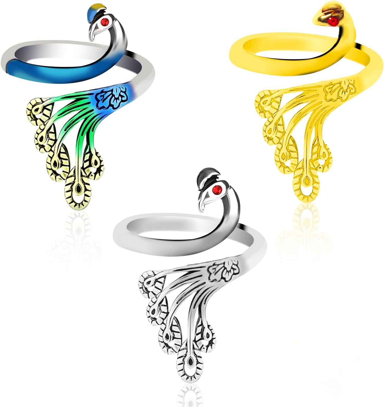 BLMHTWO 3 Pieces Crochet Ring Adjustable Yarn Ring for Crocheting Peacock Shape Knitting Loop Open Finger Ring for Mother Grandma Thanksgiving Presents Finger Yarn Guide Crochet Accessories