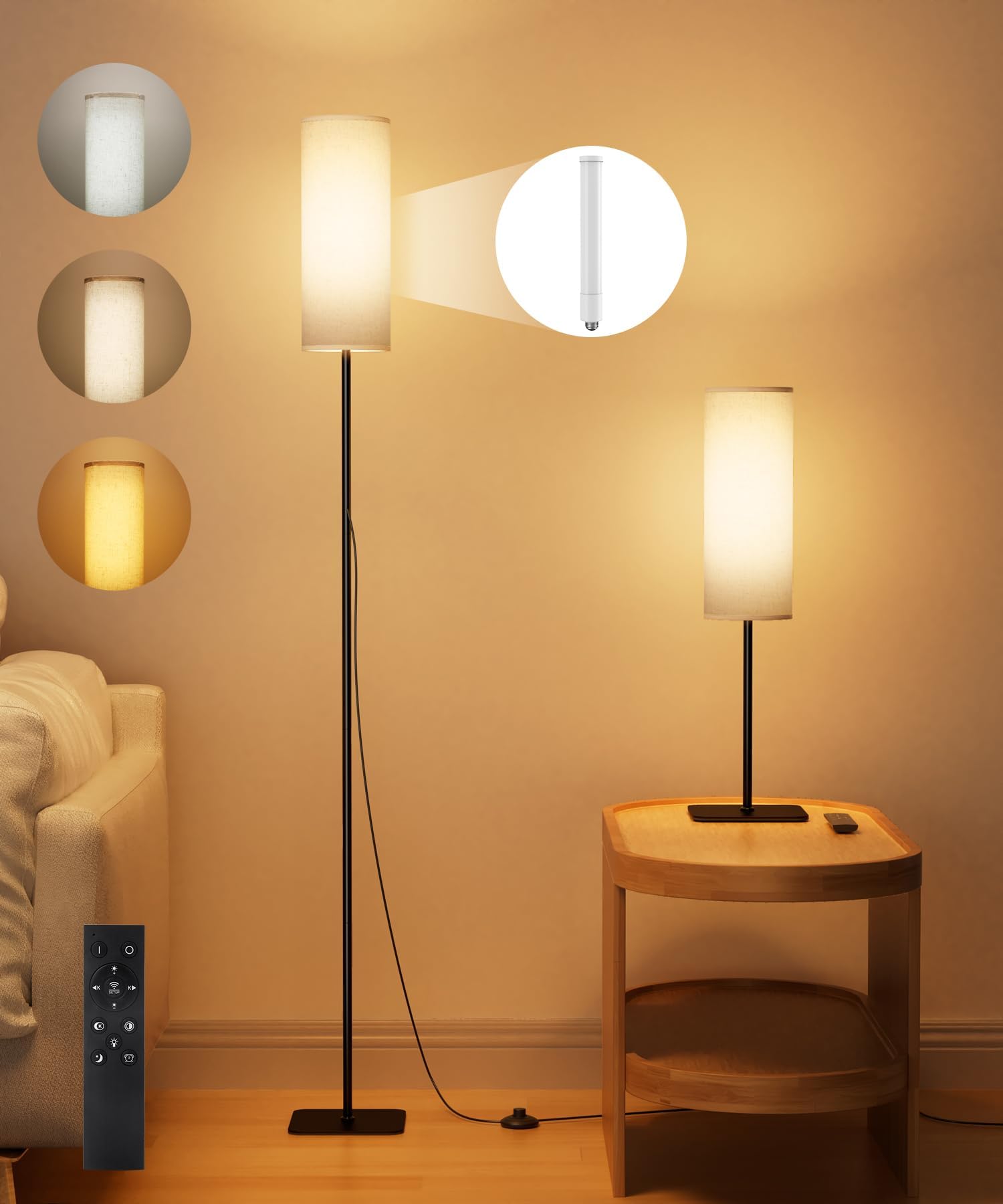 Ydene LED 20W Stehlampe Wohnzimmer Dimmbar Stehleuchte 2 in 1 Tisch/Stehlampe Hoch Papier