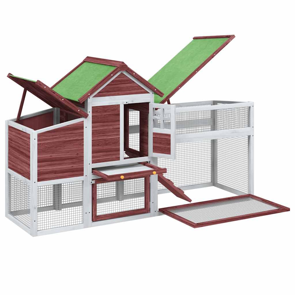 Gallinero moca de madera maciza de pino 186,5 x 58,5 x 113 cm con techo impermeable y valla de malla de alambre, jaula para animales pequeños para conejos, conejos, conejos, roedores, salida