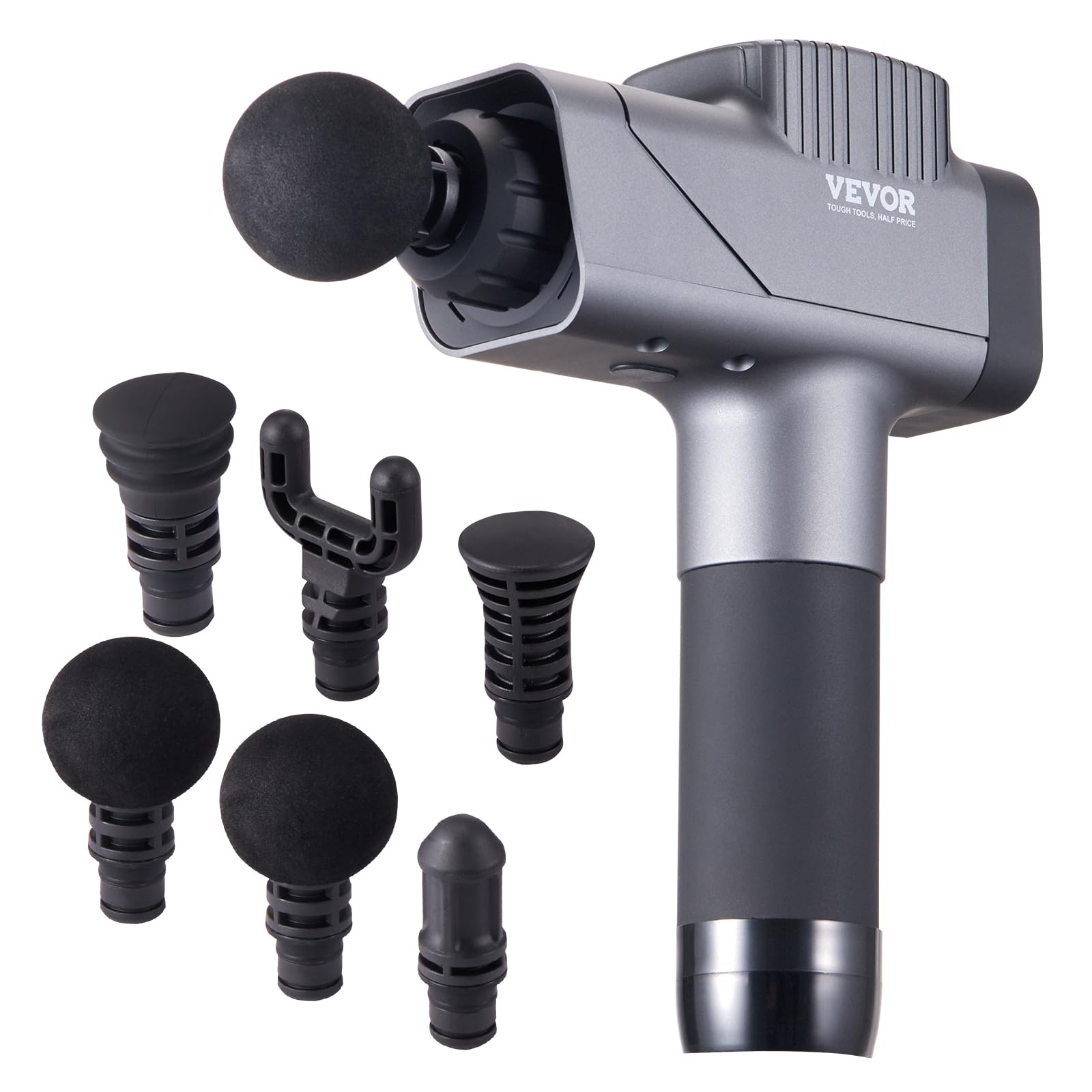 VEVOR Pistolet de massage musculaire, 8 vitesses, appareil de massage tissus profonds à percussion pour athlètes, masseur de muscles 6 têtes portatif pour soulager douleur, relaxation musculaire, 16 V