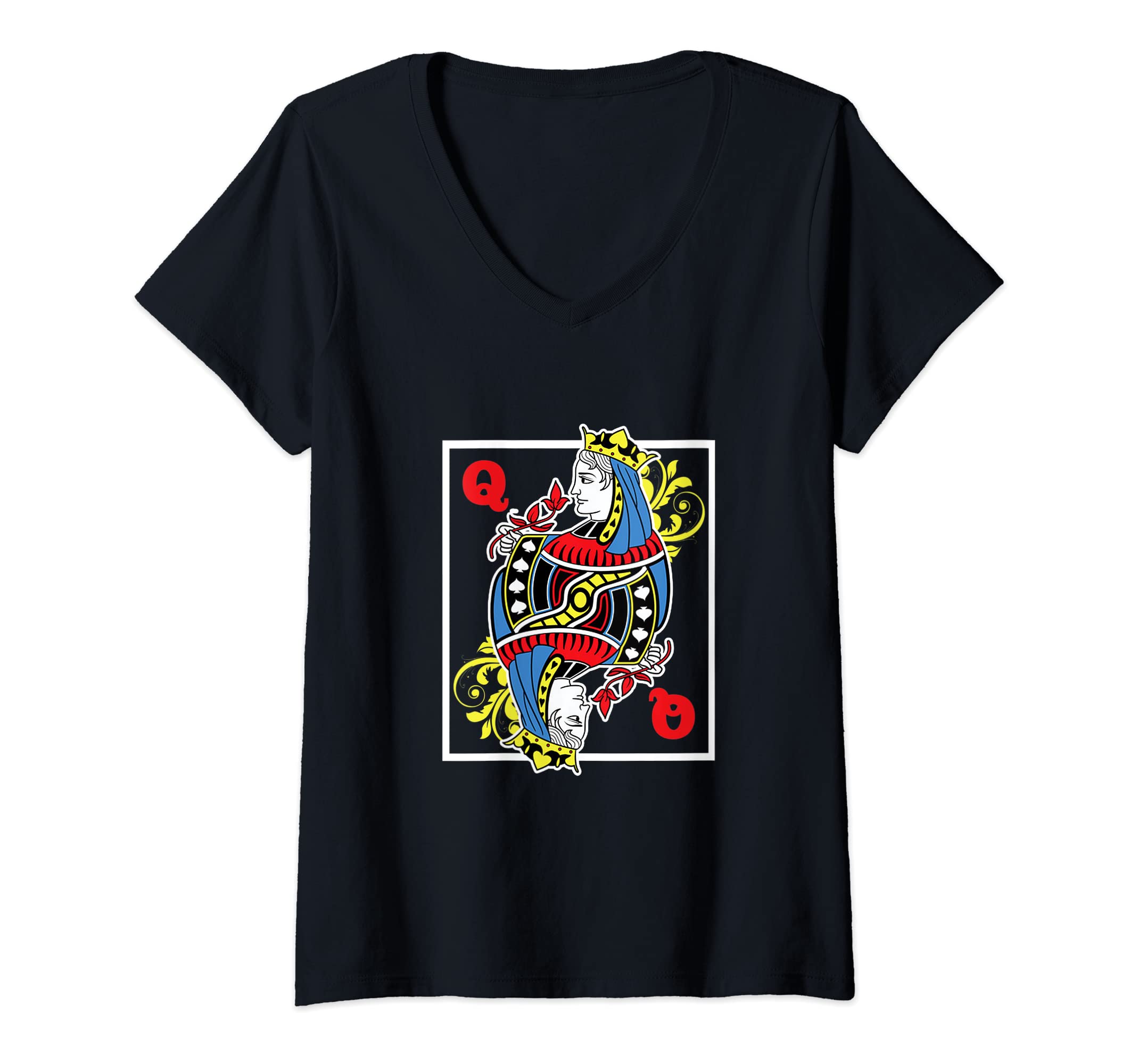 Womens Queen King Cards Bluffing Playing Ranking Card Games Poker V-Neck T-Shirt