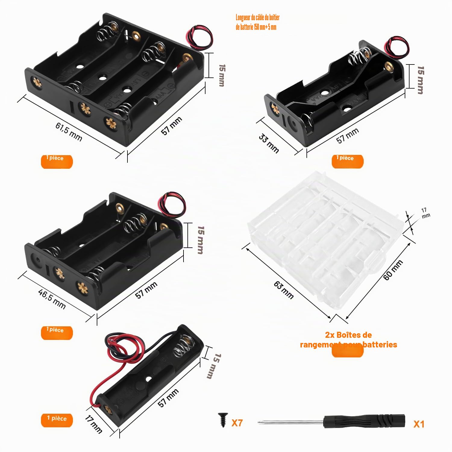 8 Pièces AA Support de Batterie Kits, KUOQIY 1/2/3/4 x 1.5V AA Boîtier de batterie avec Couvercle et Interrupteur On/Off, avec Boîte à Piles en Plastique et Tournevis et Vis et Tournevis