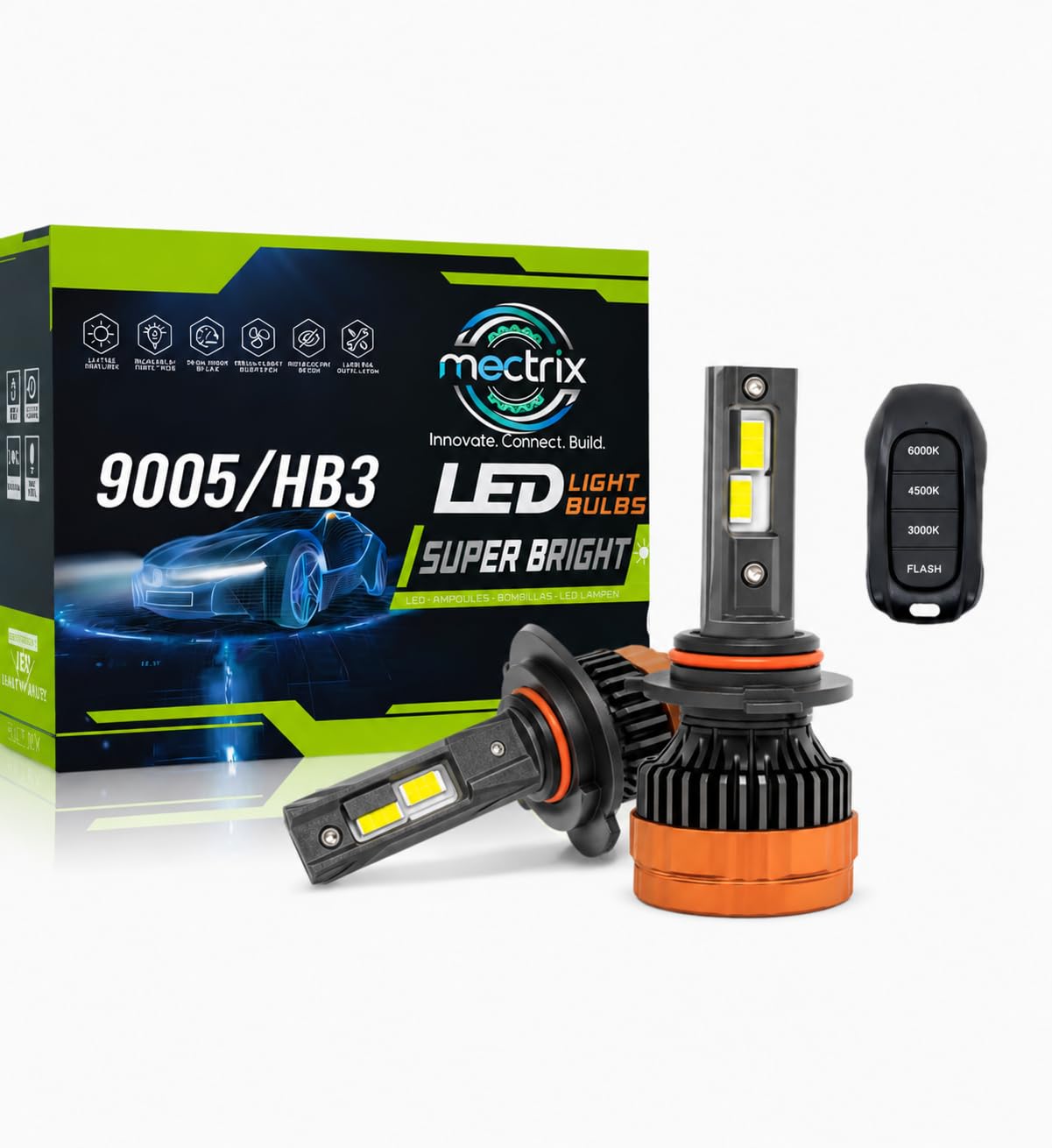 3 in 1 200W 9005/HB3 LED Car Headlight Bulb - 3 colour modes (white, warm white, yellow) + flasher | 30000 LM | Plug & Play | 1 Year Replacement | Pack of 2 (H4 Socket type) with remote-picture-10