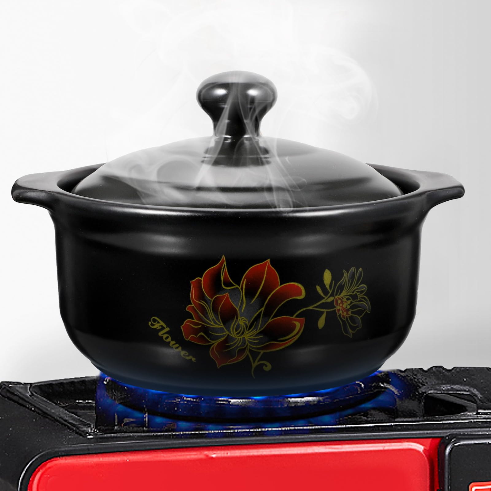 Pentola in Ceramica Nera Coperchio, per Cucina e Cottura | Distribuzione Uniforme del Calore, Conserva Calore, Praticità Elevata, Uso Domestico Quotidiano