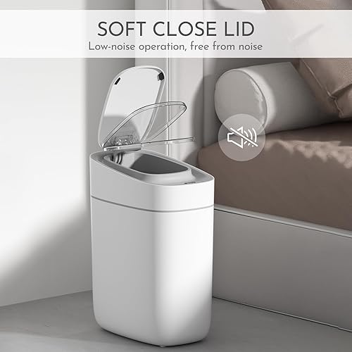 Miniatura 6 de ELPHECO Cubo de basura con sensor de baño para espacios estrechos (blanco)