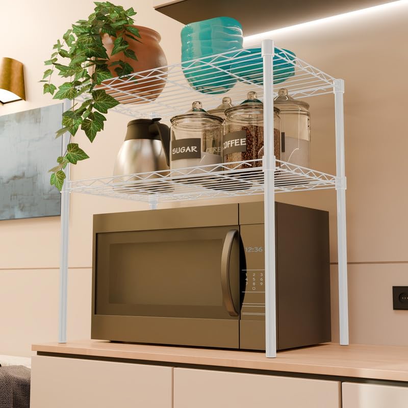 Image of 2-Shelves Microwave Compact Heavy Duty Steel Storage Rack | Multipurpose Shelving Unit for Kitchen, Home & Utility