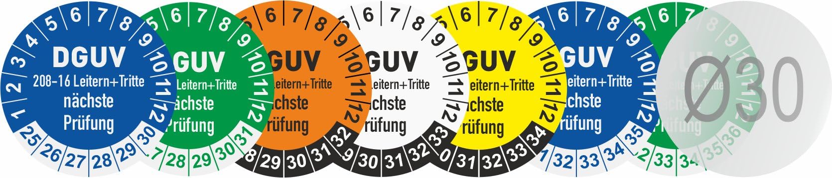 DGUV 208-16 Prüfplaketten 2027 Ø 30 mm: mehrjährig - 250 Stück - aus hochwertiger Haftfolie - Staffelpreise für Businesskunden ab 3, 6, 11 VE