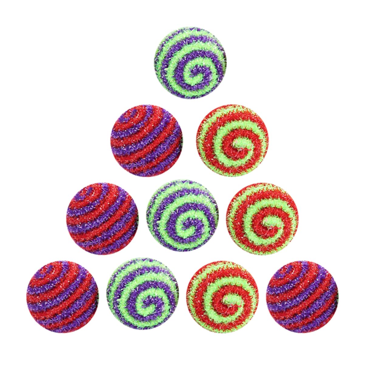 FRCOLOR 10Pcs Colorful Glitter Balls for Cats Interactive Wool Yarn Pom Poms Toys for Kitten Play, As Shown, 4.5X4.5cm